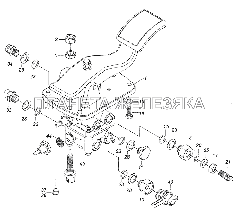 65115-3500014 Установка двухсекционного тормозного крана КамАЗ-6520 (Euro-2, 3)